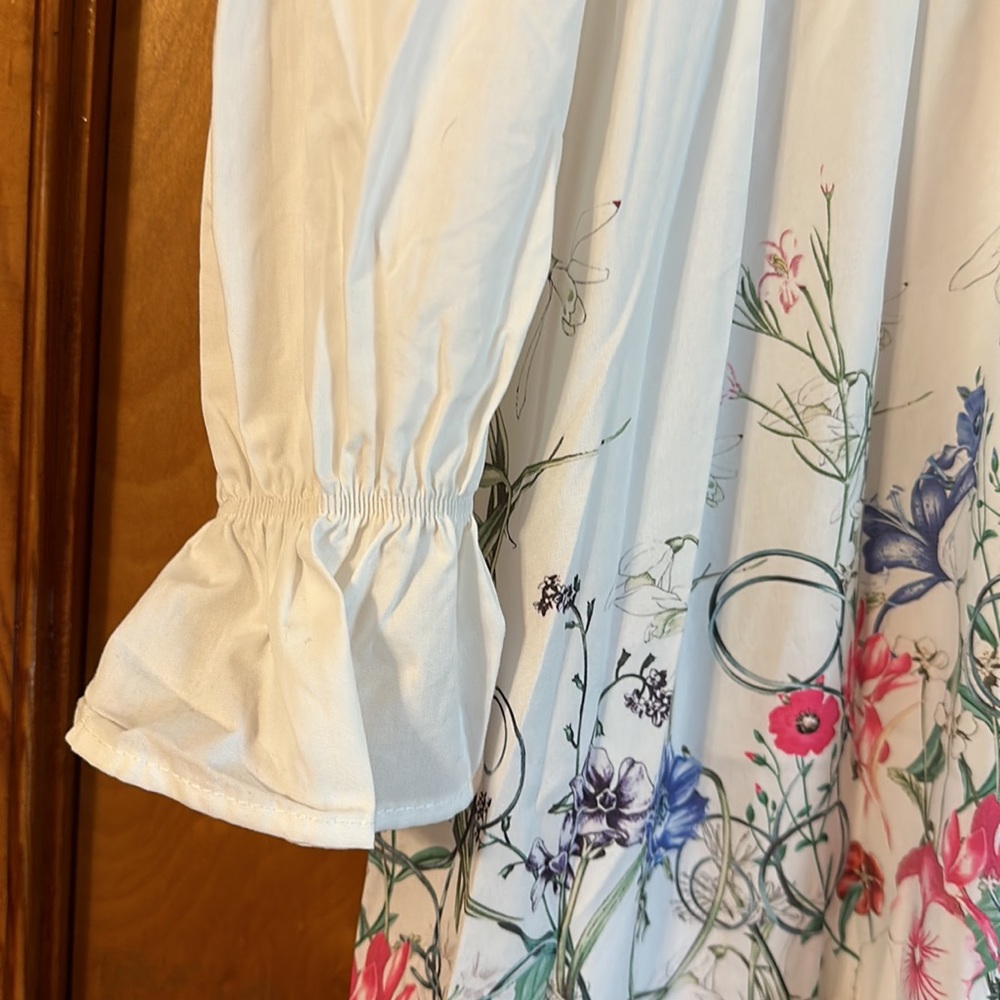 SHEIN plus size spring white dress with floral skirt, long sleeves, size 3XL - Picture 3 of 4